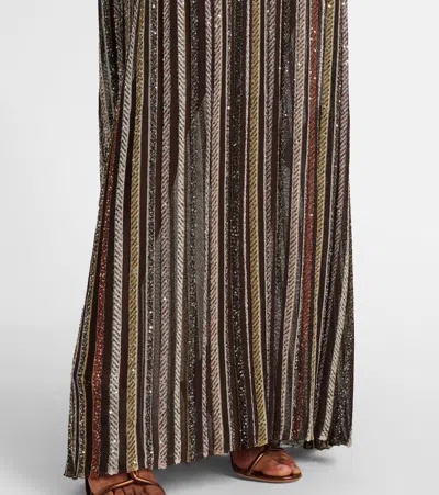 Missoni Long Dress With V-neck And Herringbone Stripe Knit In Multi