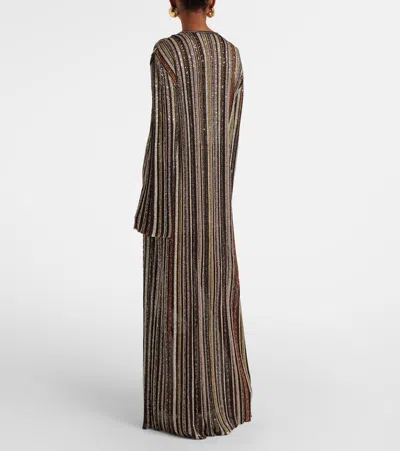 Missoni Long Dress With V-neck And Herringbone Stripe Knit In Multi