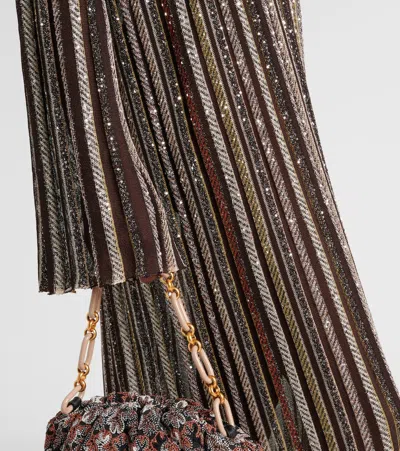 Missoni Long Dress With V-neck And Herringbone Stripe Knit In Multi