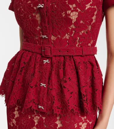 Self-portrait Bordeaux Lace Peplum Midi Dress In Burgundy