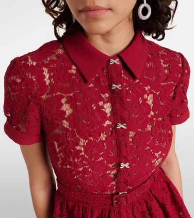 Self-portrait Bordeaux Lace Peplum Midi Dress In Burgundy