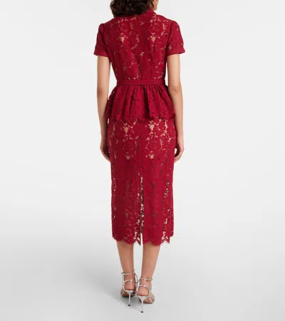 Self-portrait Bordeaux Lace Peplum Midi Dress In Burgundy