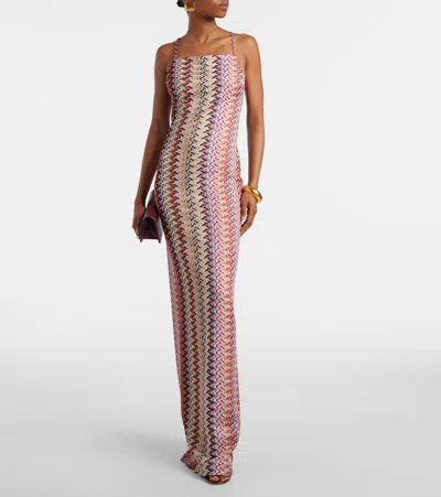 Missoni Zigzag Lurex Maxi Dress In Brown