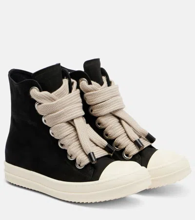 Rick Owens Jumbolace Geobasket Leather Sneakers In Black