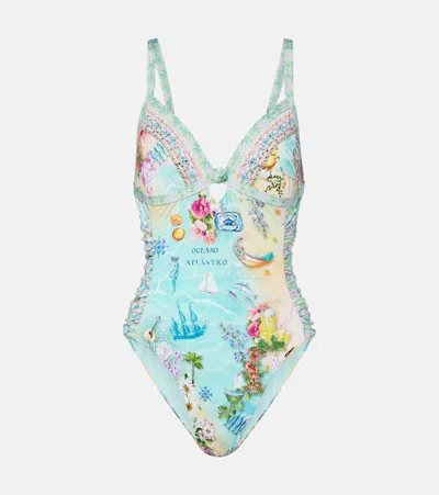 Camilla Embellished Printed Swimsuit In Blue