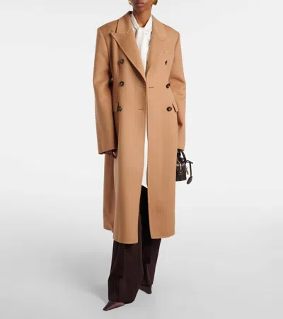Stella Mccartney Double-breasted Virgin Wool Coat In Brown