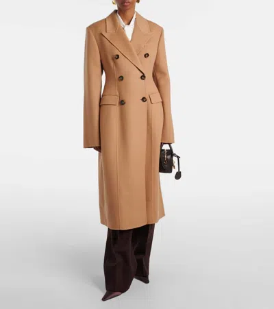 Stella Mccartney Double-breasted Virgin Wool Coat In Brown