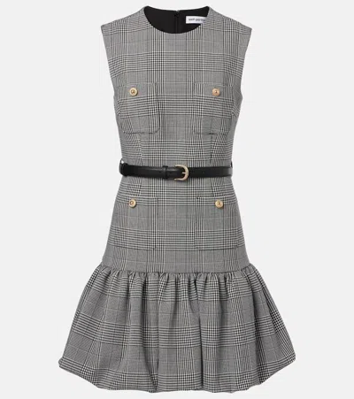 Self-portrait Fitted Bodice Black Dress With Flared Skirt And Scalloped Hemline In Gray