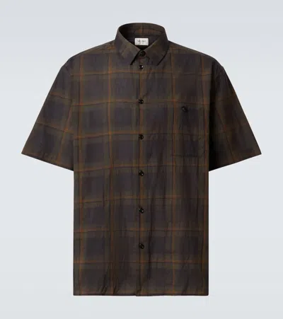 Saint Laurent Tartan Checked Cotton Voile Shirt In Gray