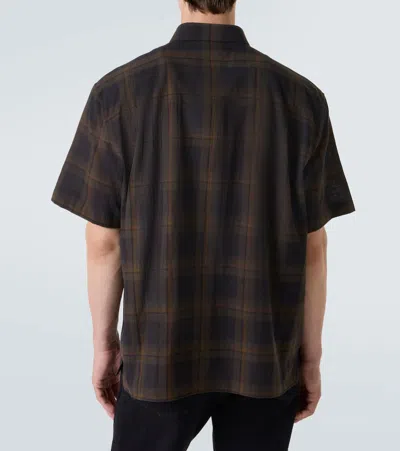 Saint Laurent Tartan Checked Cotton Voile Shirt In Gray
