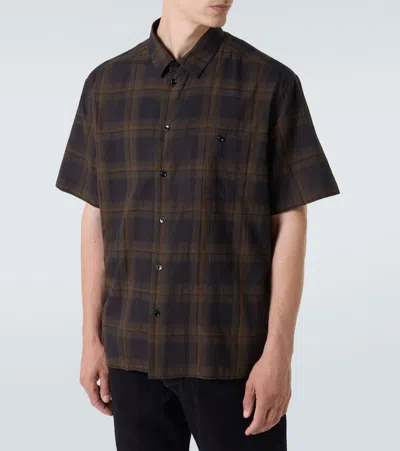 Saint Laurent Tartan Checked Cotton Voile Shirt In Gray