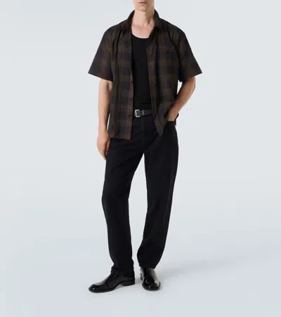 Saint Laurent Tartan Checked Cotton Voile Shirt In Gray