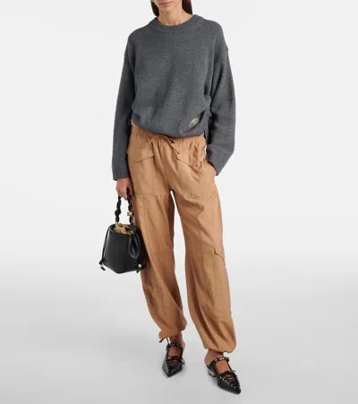 Ganni Logo Wool-blend Sweater In Gray