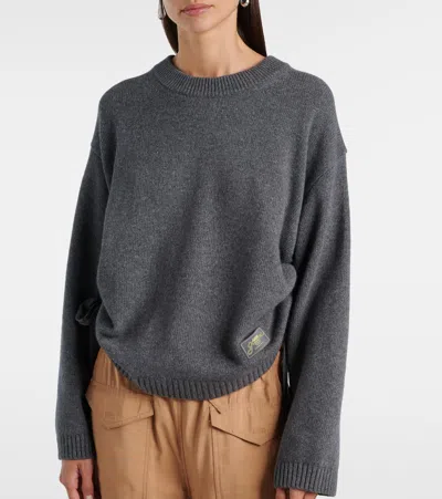 Ganni Logo Wool-blend Sweater In Gray