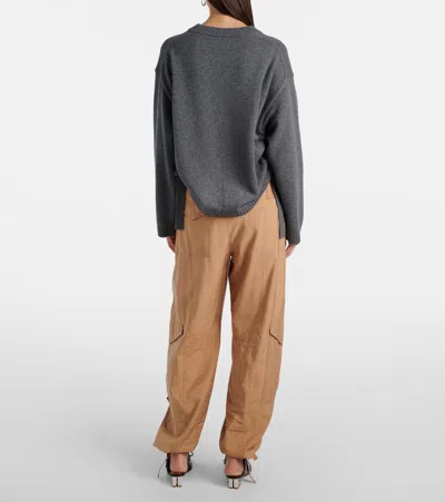 Ganni Logo Wool-blend Sweater In Gray