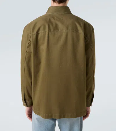 Saint Laurent Green Shirt With Classic Collar And Cassandre Embroidery On The Front In Cotton Man