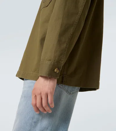 Saint Laurent Green Shirt With Classic Collar And Cassandre Embroidery On The Front In Cotton Man