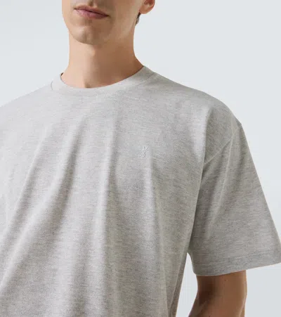 Saint Laurent Grey Crewneck T-shirt With Cassandre Embroidery In Cotton Man In Gray