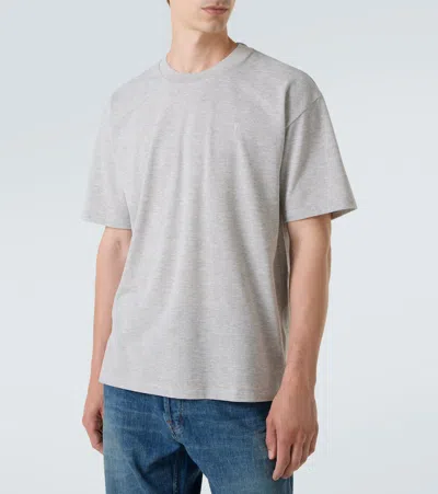Saint Laurent Grey Crewneck T-shirt With Cassandre Embroidery In Cotton Man In Gray