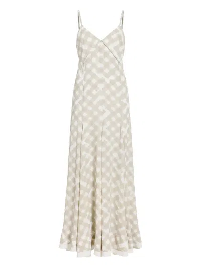 Proenza Schouler June Pleated Checked Crepe De Chine Maxi Dress In Pattern