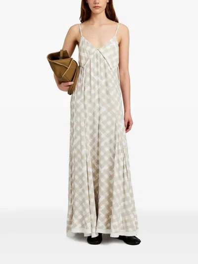 Proenza Schouler June Pleated Checked Crepe De Chine Maxi Dress In Pattern