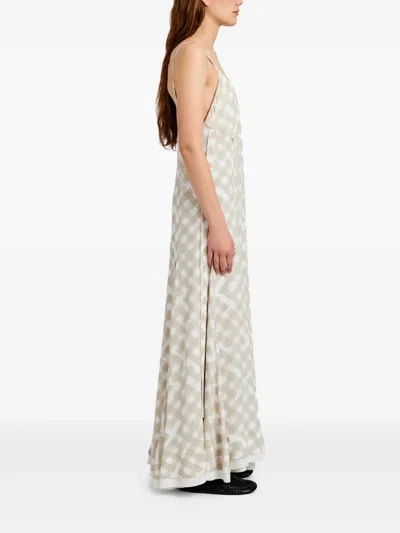 Proenza Schouler June Pleated Checked Crepe De Chine Maxi Dress In Pattern