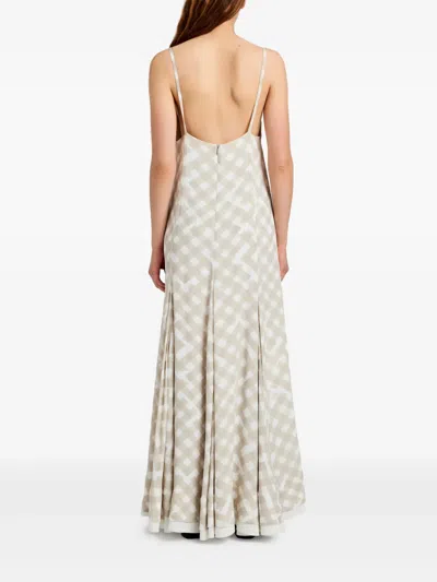 Proenza Schouler June Pleated Checked Crepe De Chine Maxi Dress In Pattern