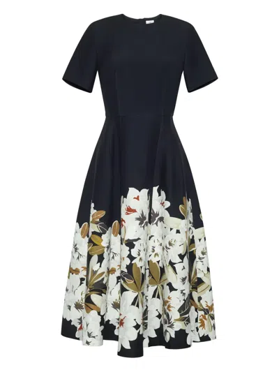 Adam Lippes Evangeline Printed Silk Wool Dress In Black
