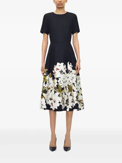 Adam Lippes Evangeline Printed Silk Wool Dress In Black