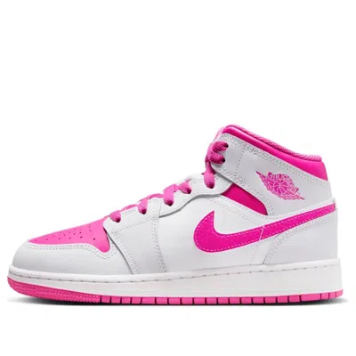 Air Jordan (gs)  1 Mid 'fire Pink' In White