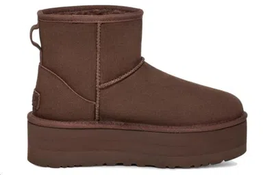 Ugg Mini Classic Platform Suede Ankle Boots In Brown