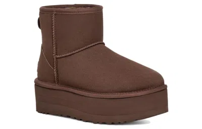 Ugg Mini Classic Platform Suede Ankle Boots In Brown