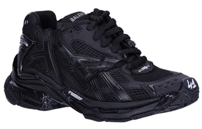 Balenciaga Men Runner Mesh And Leather Sneakers In Black