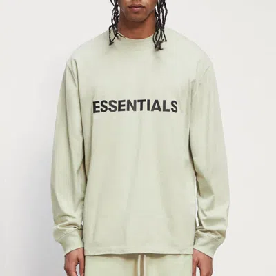 Essentials Fear Of God  Fw20 Long Sleeve Logo Tee 'sage' In White
