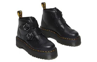 Dr. Martens Devon Flower Buckle Leather Platform Boots In Black