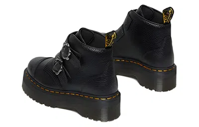 Dr. Martens Devon Flower Buckle Leather Platform Boots In Black