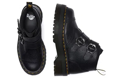 Dr. Martens Devon Flower Buckle Leather Platform Boots In Black