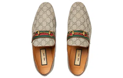 Gucci Horsebit Gg-canvas Loafers In Beige Ebony Brown Sugar