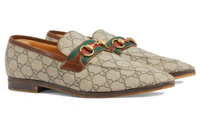 Gucci Horsebit Gg-canvas Loafers In Beige Ebony Brown Sugar