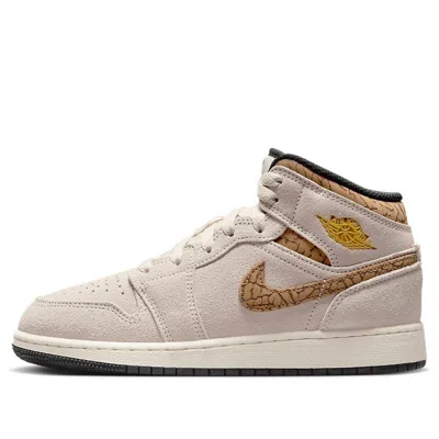 Air Jordan (gs)  1 Mid Se 'brown Elephant' In Animal Print