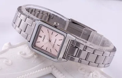 Casio Stainless Steel Strap Waterproof Pink Analog In Silver