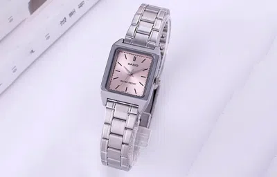 Casio Stainless Steel Strap Waterproof Pink Analog In Silver
