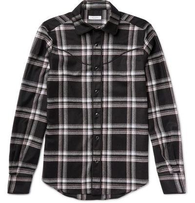 Valentino Virgin Wool Plaid Shirt In Nero Bianco|bianco