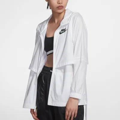 Nike Logo Embroidered Solid Color Windbreaker Jacket In White
