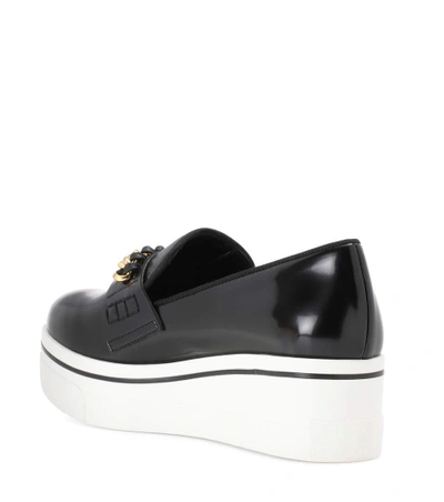 Shop Stella Mccartney Embellished Faux Leather Platform Slip-on Sneakers In Black