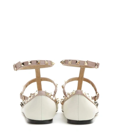 Shop Valentino Rockstud Leather Ballet Flats In White
