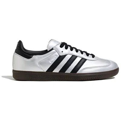 Adidas Originals Womens Silver Metallic Black Gu Samba Og Logo-print Metallic-leather Low-top Trainers Eur 36 / 3 Uk In White