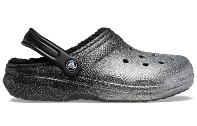 Crocs Classic Glitter Lined Clogs 'black Silver'