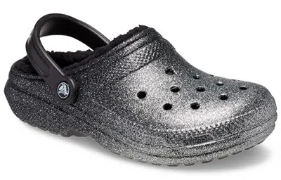 Crocs Classic Glitter Lined Clogs 'black Silver'
