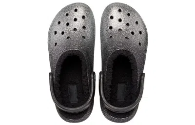 Crocs Classic Glitter Lined Clogs 'black Silver'